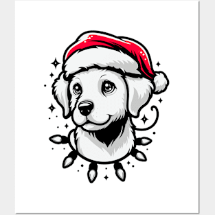 Adorable Dog Christmas Lights Santa Hat Posters and Art